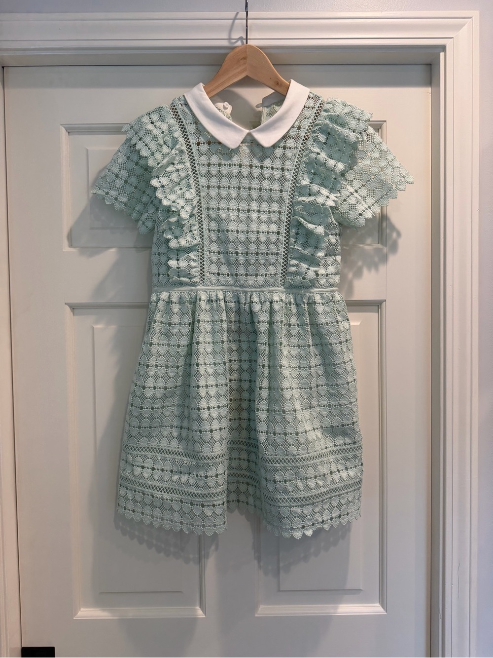 Self-Portrait Mint Lace Dress with White Peter Pan Collar